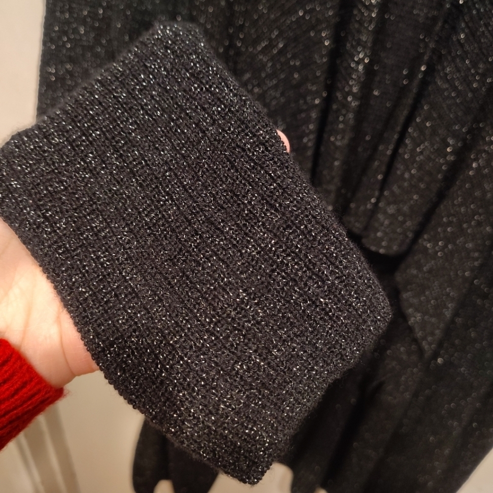 Eileen Fisher Black & Silver Wool Blend Waterfall Front Long Cardigan Sweater 2X - Picture 4 of 8